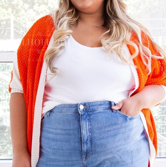 Prelove Women's Elhoffer Design Galactic Rebel Dolman Shrug Color Orange/White - Picture 1 of 8